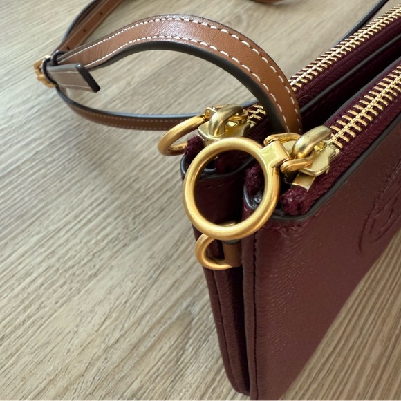 Tory Burch Perry Bombe Double Zip Leather Crossbody Burgundy Chic Feminine - Picture 5 of 12